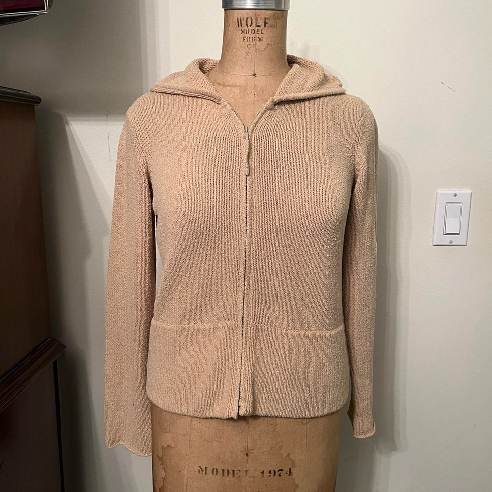 Eileen Fisher Cotton Nylon Zip Up Knit Sweatshirt Hoodie Jacket
